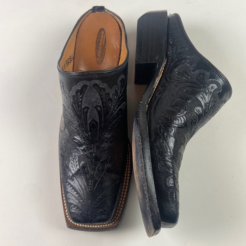 Perfect LUCCHESE Square Toe Embossed leather western Mules